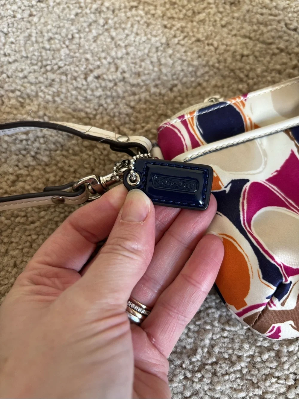 Coach Multicolor Signature Wristlet - Pink, Orange, Navy & Brown
